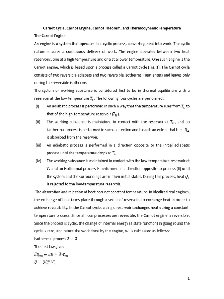 Carnot Engine Notes 7 | PDF | Temperature | Heat