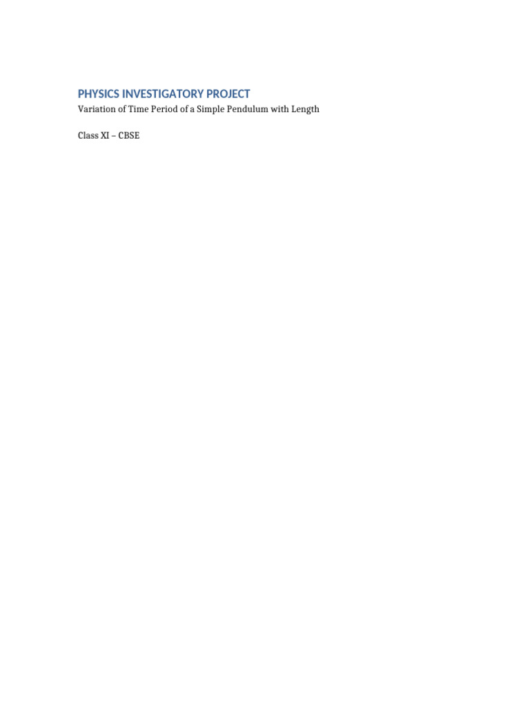 Simple Pendulum Investigatory Project | PDF
