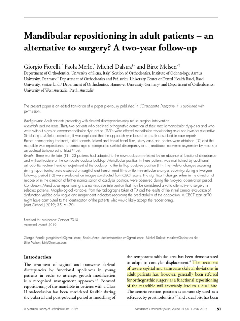 Mandibular Repositioning in Adult Patients - An Alt | PDF ...