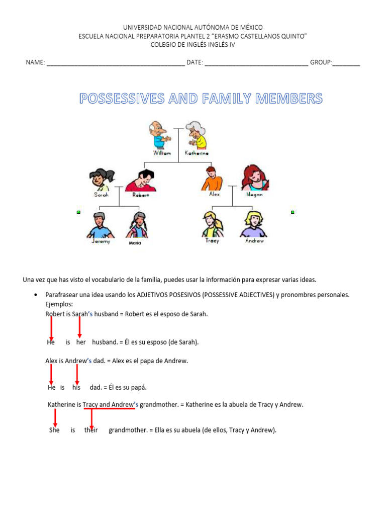 4 Possessives and Family Members | PDF | Sintaxis | Numero Gramatical