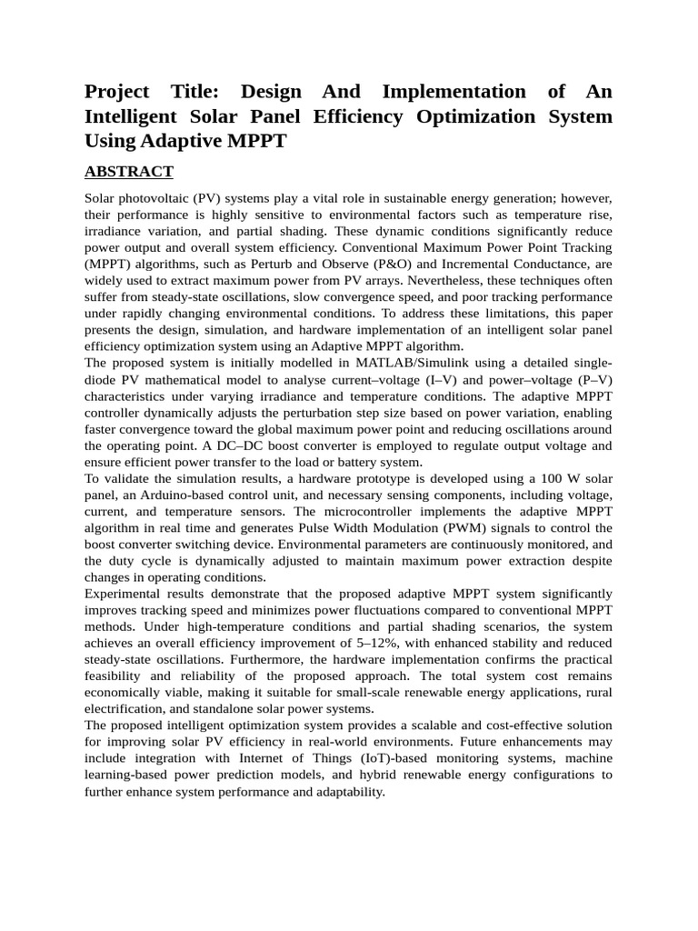 Design and Implementation of An Intelligent Solar Panel Efficiency ...