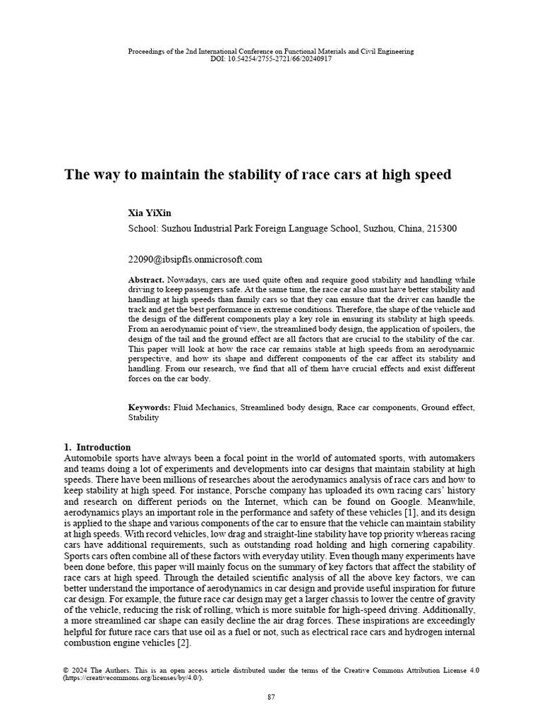 The Way To Maintain The Stability of Race Cars at | PDF | Lift (Force ...