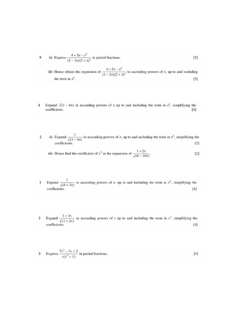 Partial Fractions and Binomial Expansions - QP | PDF