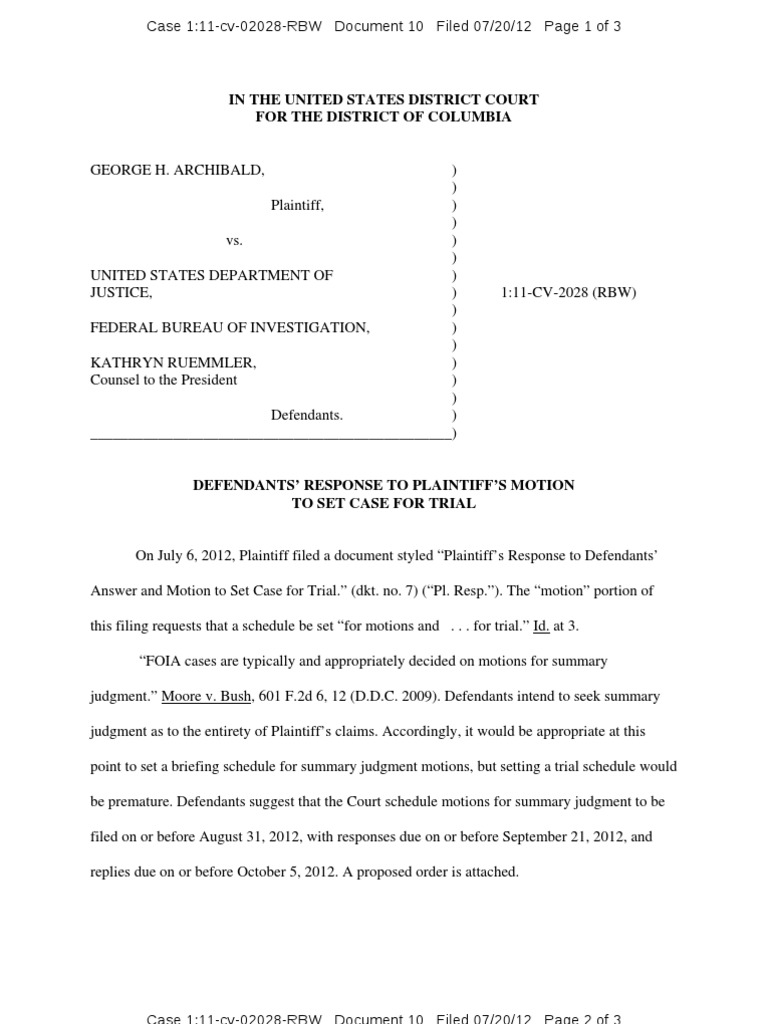 DOJ Response to FOIA Trial Motion | PDF | United States Department Of ...