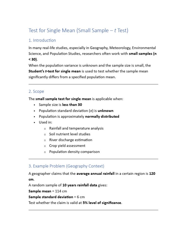 Small Sample Tests - Single Mean - Two Means - Paired T Test | PDF ...