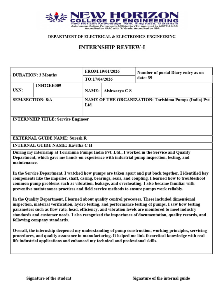 Internship Review-I: Department of Electrical & Electronics Engineering ...