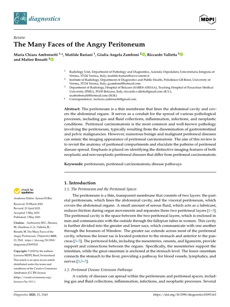 Diagnostics 15 01163 v2 | PDF | Peritoneum | Medical Specialties