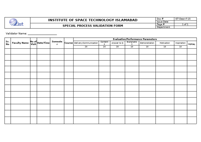 Special Process Validation Form | PDF