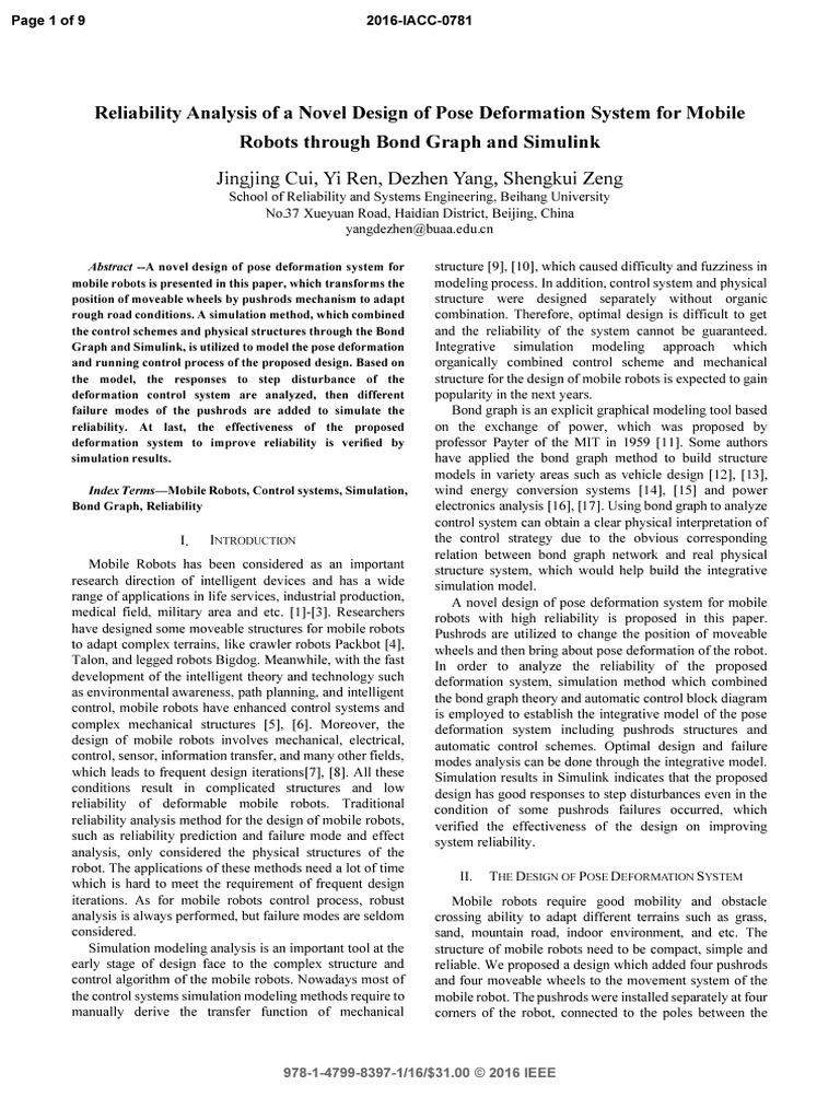 Reliability Analysis of A Novel Design of Pose Deformation System For ...