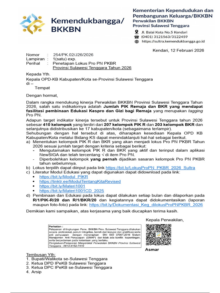 Surat Penetapan Target PIK R Dan BKR 2026 - TTE | PDF