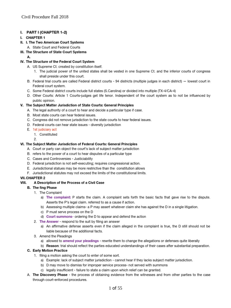 Civil Procedure Final Outline | PDF | Personal Jurisdiction ...
