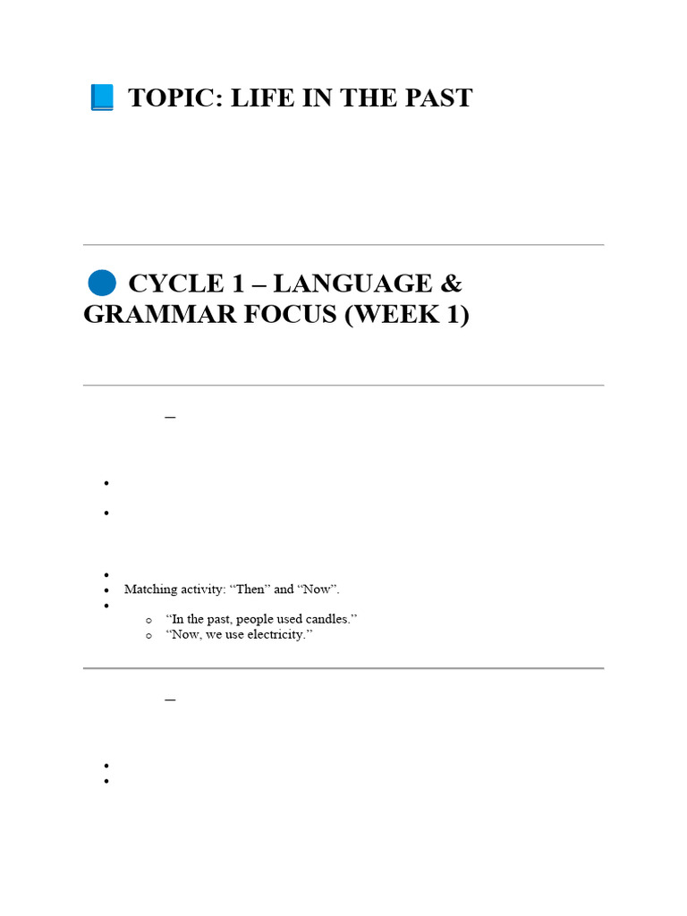 Lesson Plans 2 Cycles On Life in The Past | PDF | Grammatical Tense | Verb