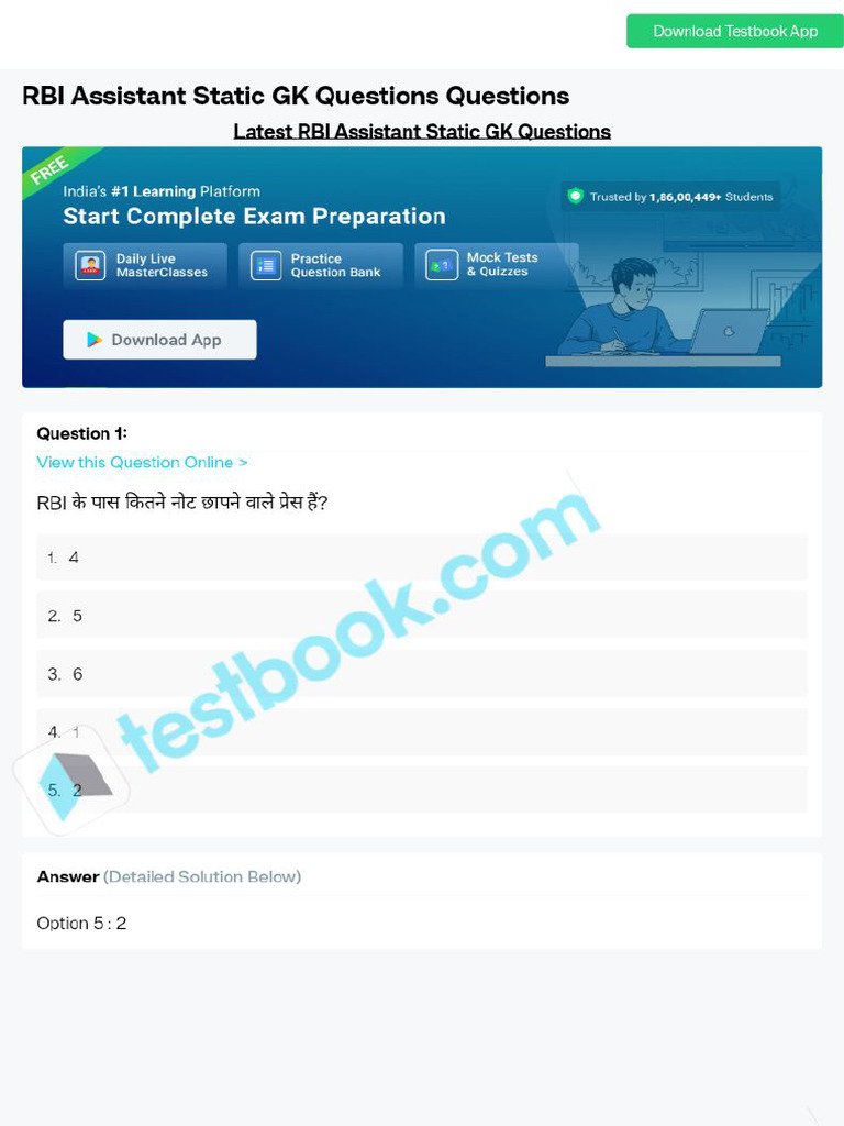 Rbi Assistant Static GK Questions 64f9e58f5ca9c68c9876d82b | PDF