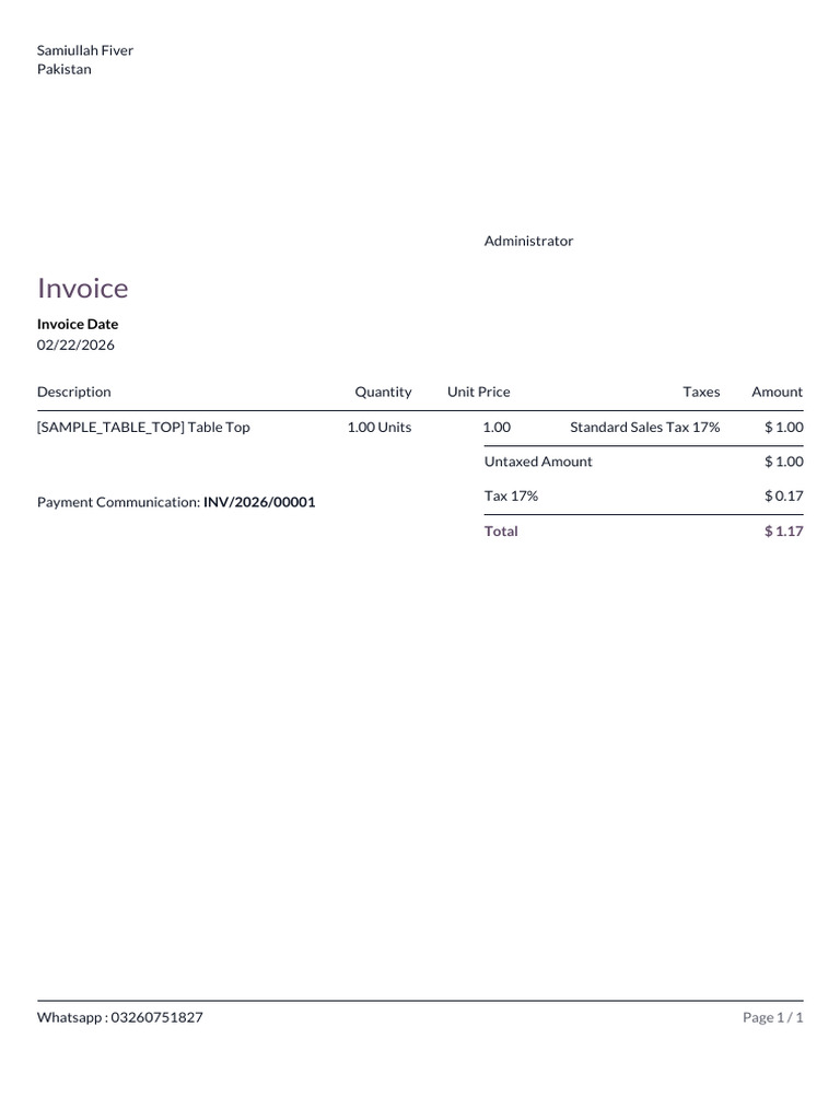 Draft Invoice INV 2026 00001 | PDF