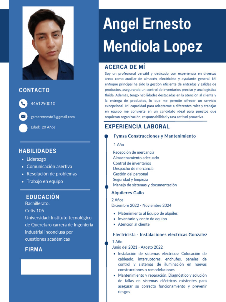 Currculum Vitae Cvde Angel Ernesto Mendiola Lopez | PDF | Electricista ...