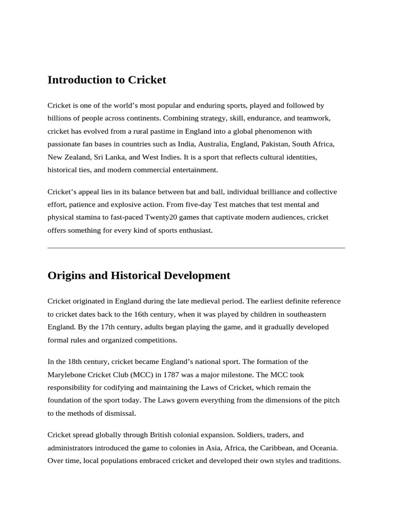 Introduction To Cricket | PDF | Bowling (Cricket) | Cricket