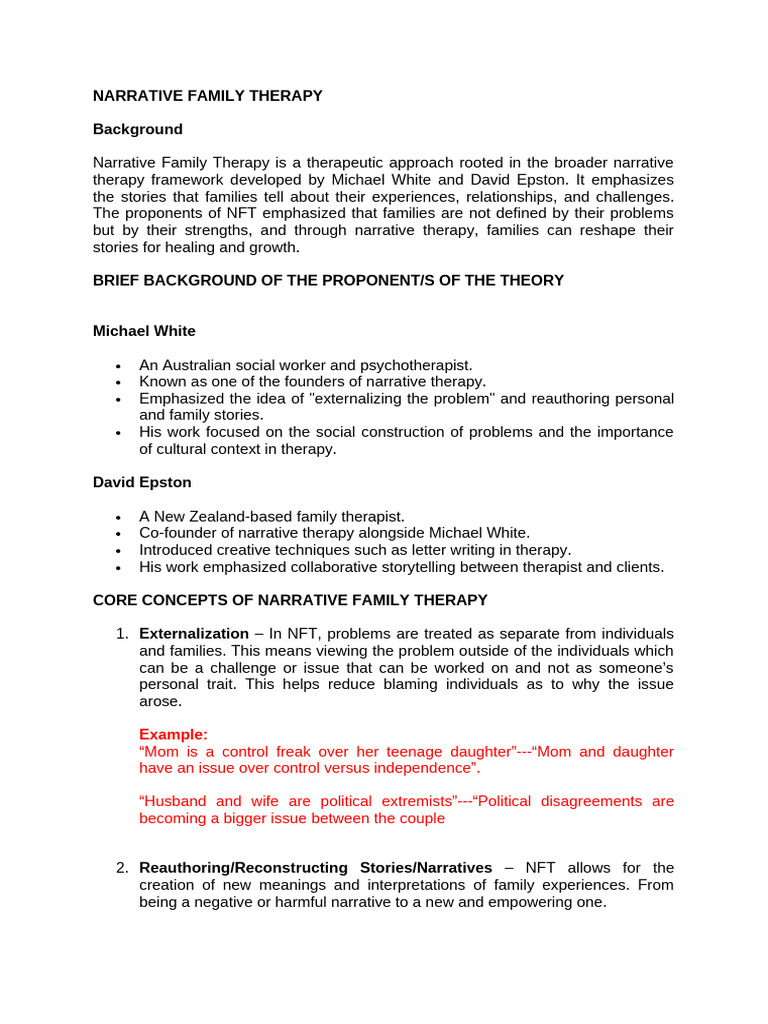 Narrative Family Therapy - Doc | PDF | Psychotherapy | Family Therapy