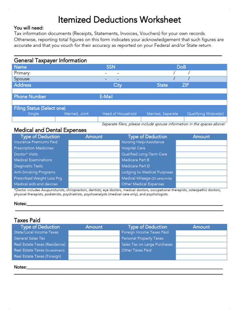 Itemized Deduction Worksheet | PDF | Tax Deduction | Irs Tax Forms