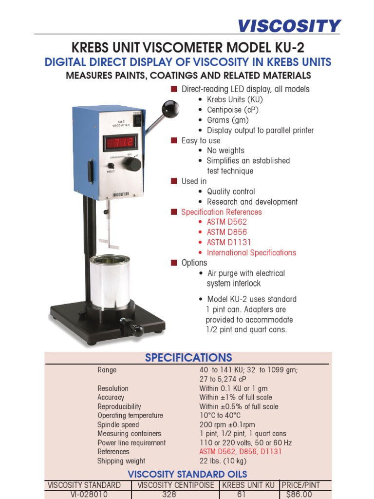 Krebs Unit Model Ku2 Digital Direct Display of Viscosity