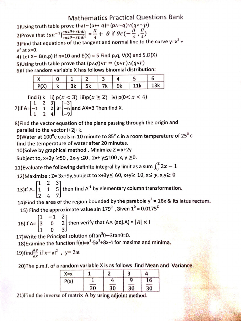HSC Maths Practical Question Bank | PDF