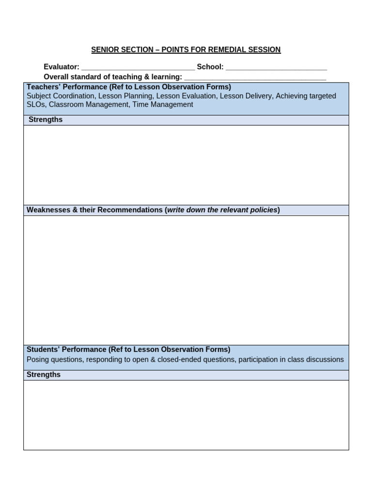 Senior Section Remedial Form | PDF