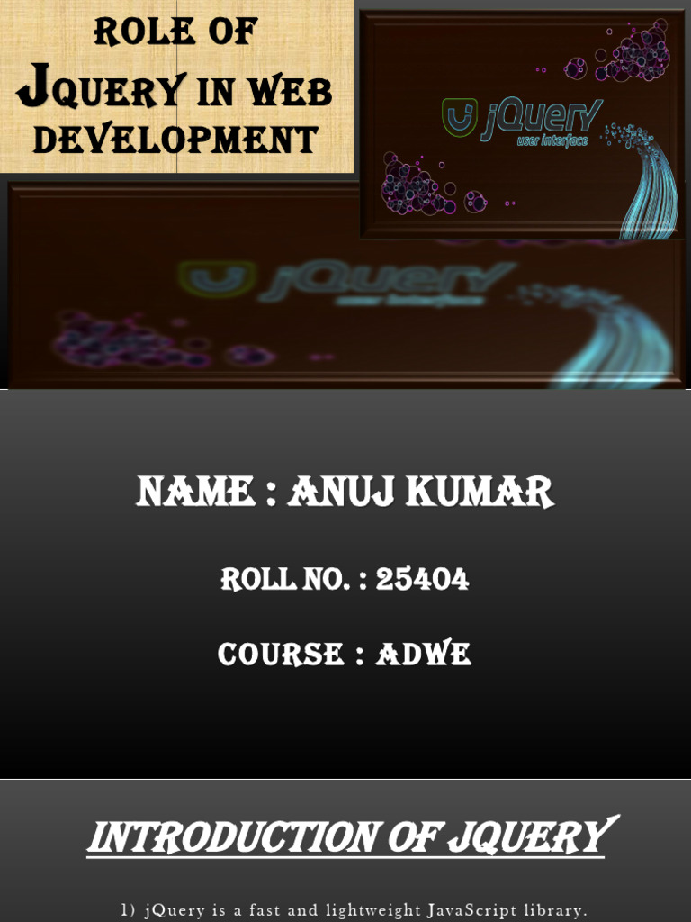 Role of JQuery in Web Development | PDF | J Query | Ajax (Programming)