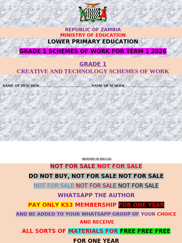GRADE 1 CREATIVE AND TECHMOLOGY SCHEMES OF WORK TERM 1 2026 | PDF