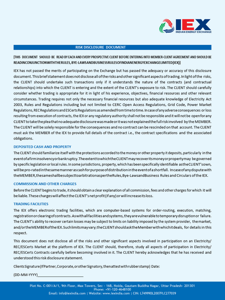 Risk Disclosure Document (IEX) | PDF | Discovery (Law) | Business