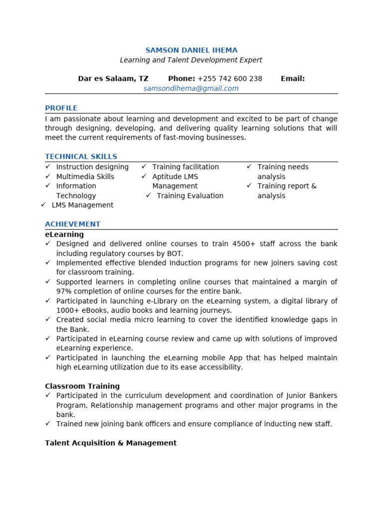 Samson Daniel Ihema CV 2025 | PDF | Educational Technology | Intelligence