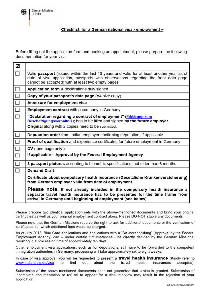 Employment Checklist Dec 2021 | PDF | Travel Visa | Passport