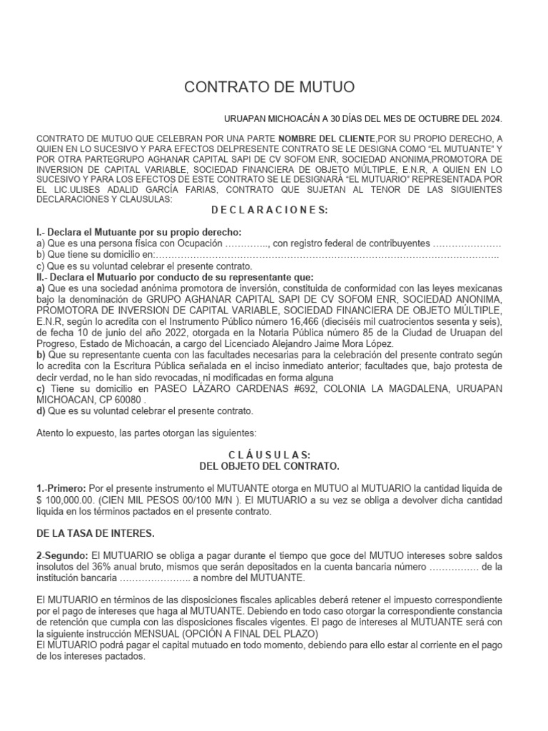 Contrato de Mutuo Testado | PDF