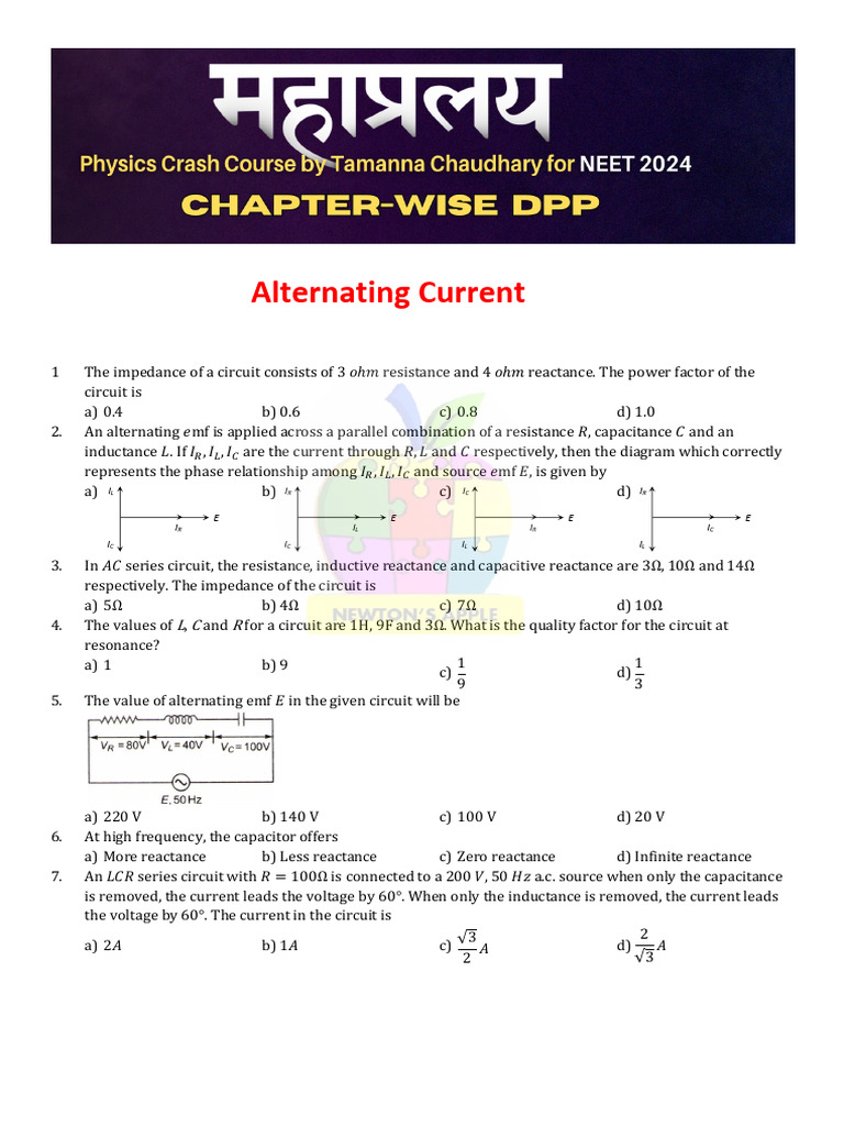 Mahapralay DPP - Alternating Current | PDF | Electrical Impedance ...