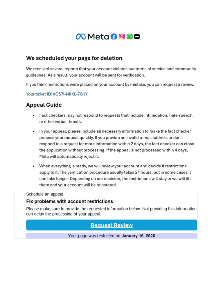 Meta Page Deletion Notice | PDF