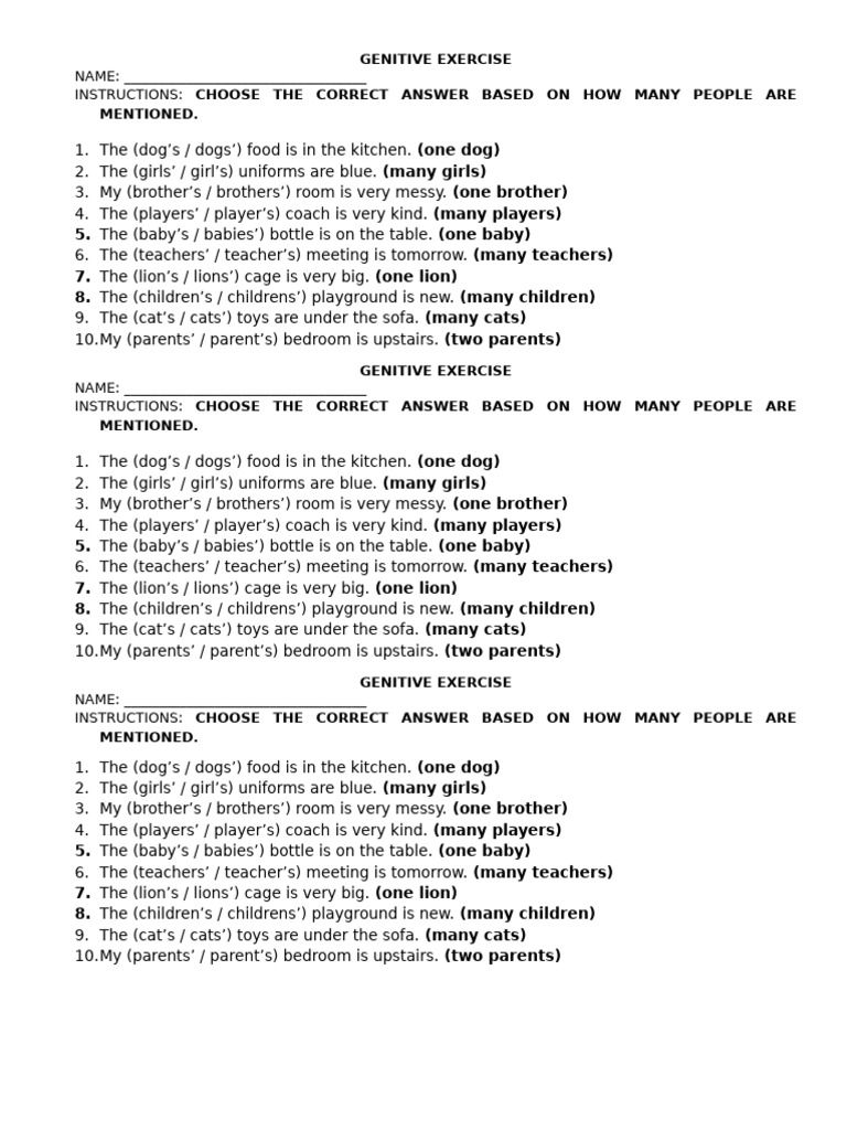 Genitive Exercise | PDF