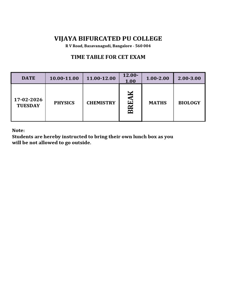CET Time Table | PDF
