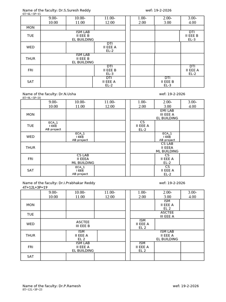 Individual Time Table II Sem 2025-2026 (19!2!2026) | PDF
