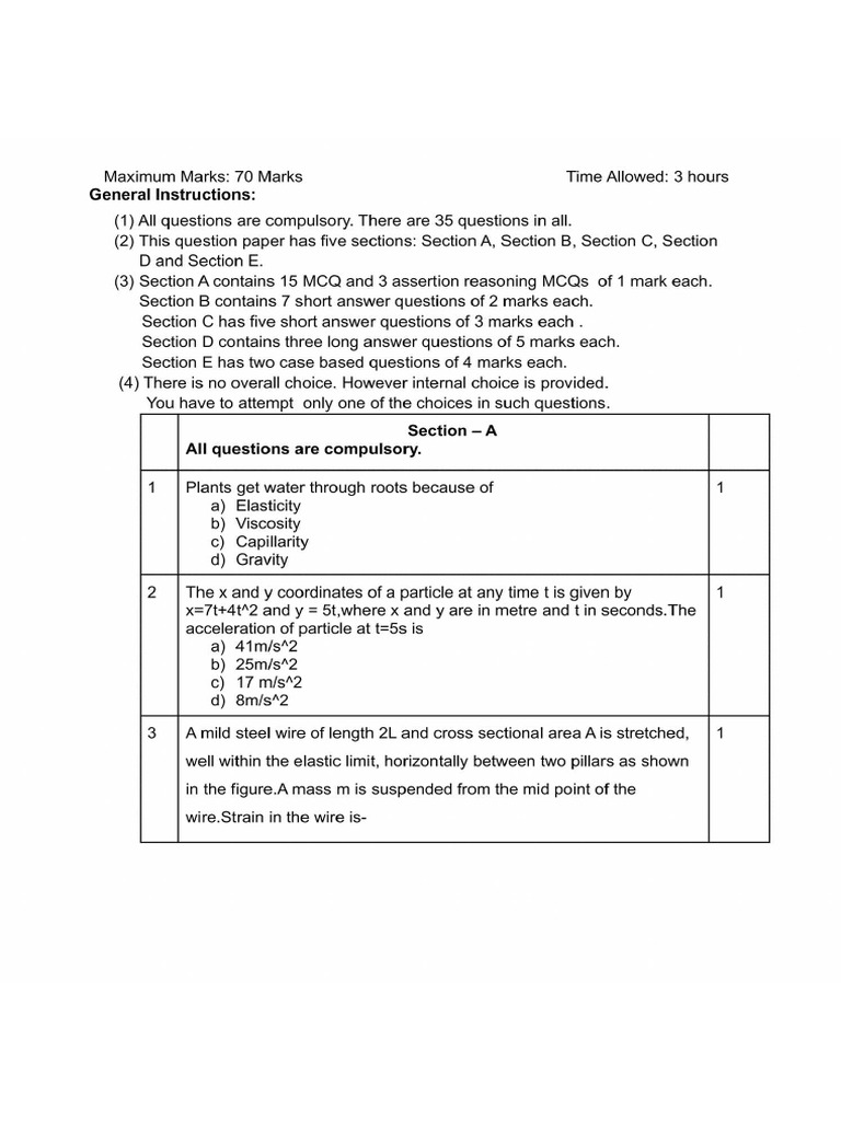 XI PHYSICS Practice Paper | PDF | Rotation Around A Fixed Axis | Force