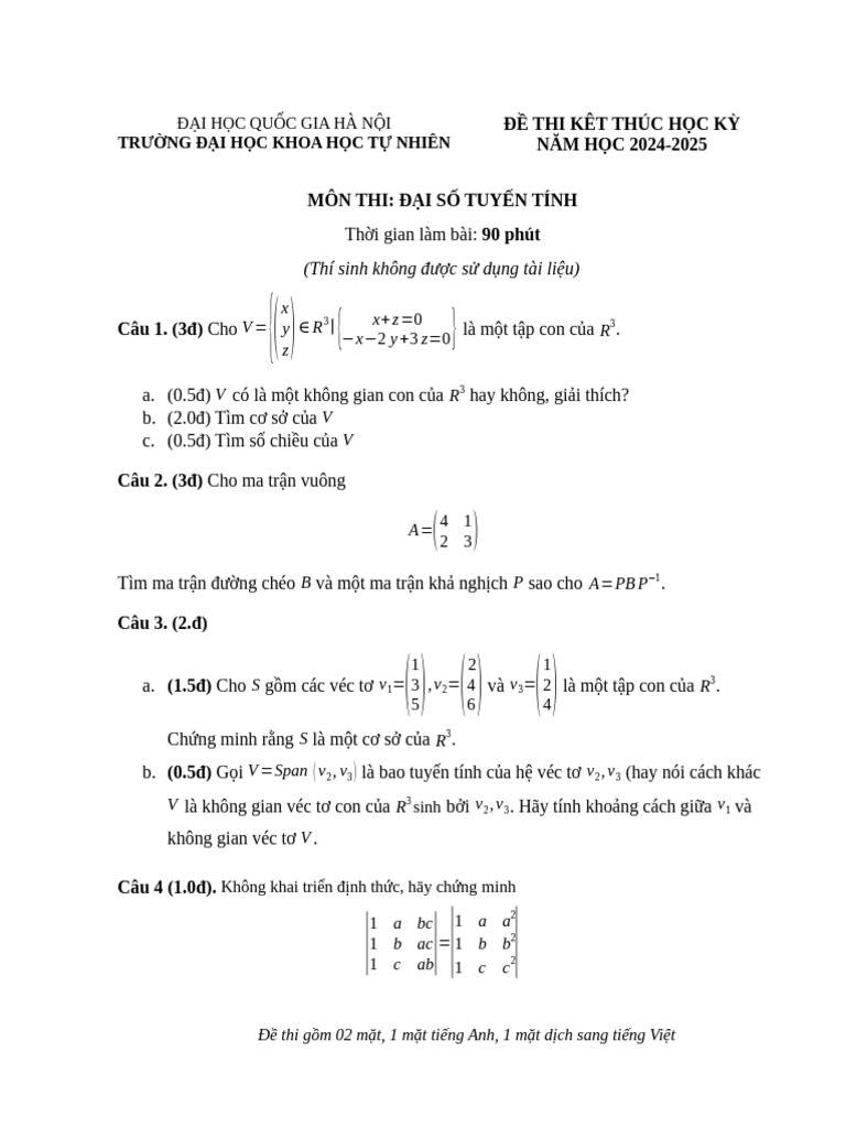 Final Exam Linear Algebra 2024-2025 Final | PDF