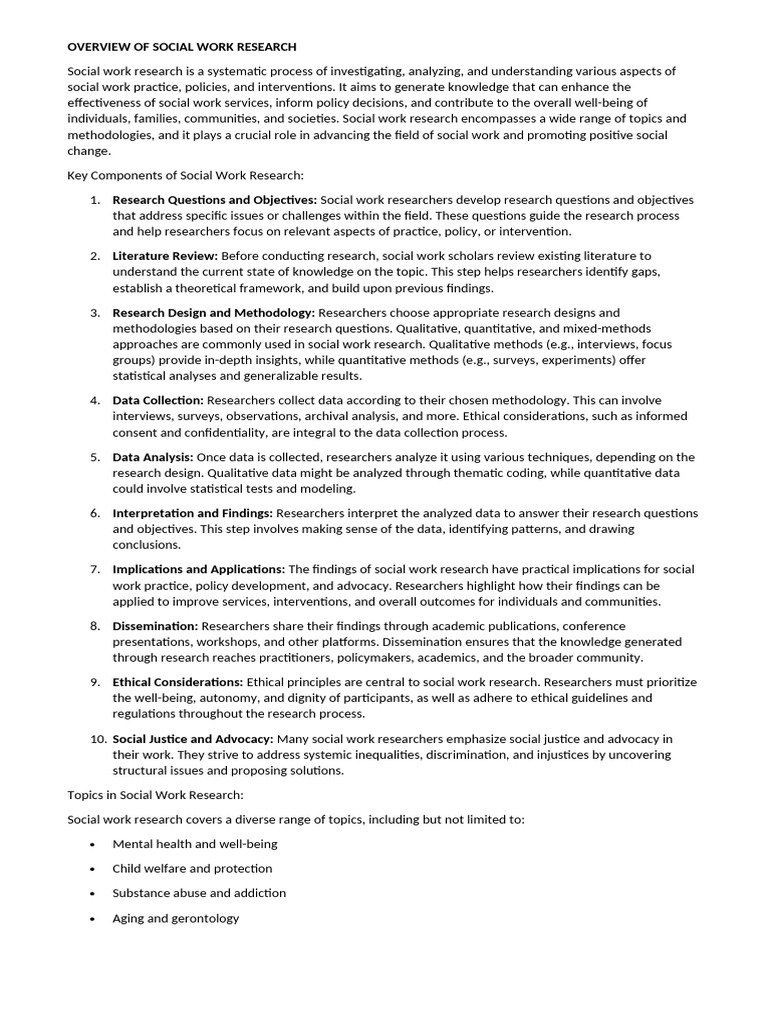 Overview of Social Work Research | PDF | Qualitative Research | Methodology