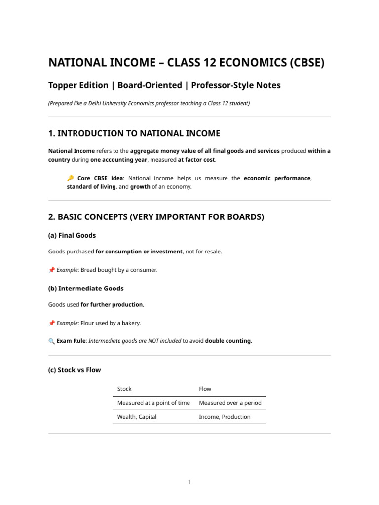 National Income - Class 12 Economics (Topper Edition Notes) | PDF ...
