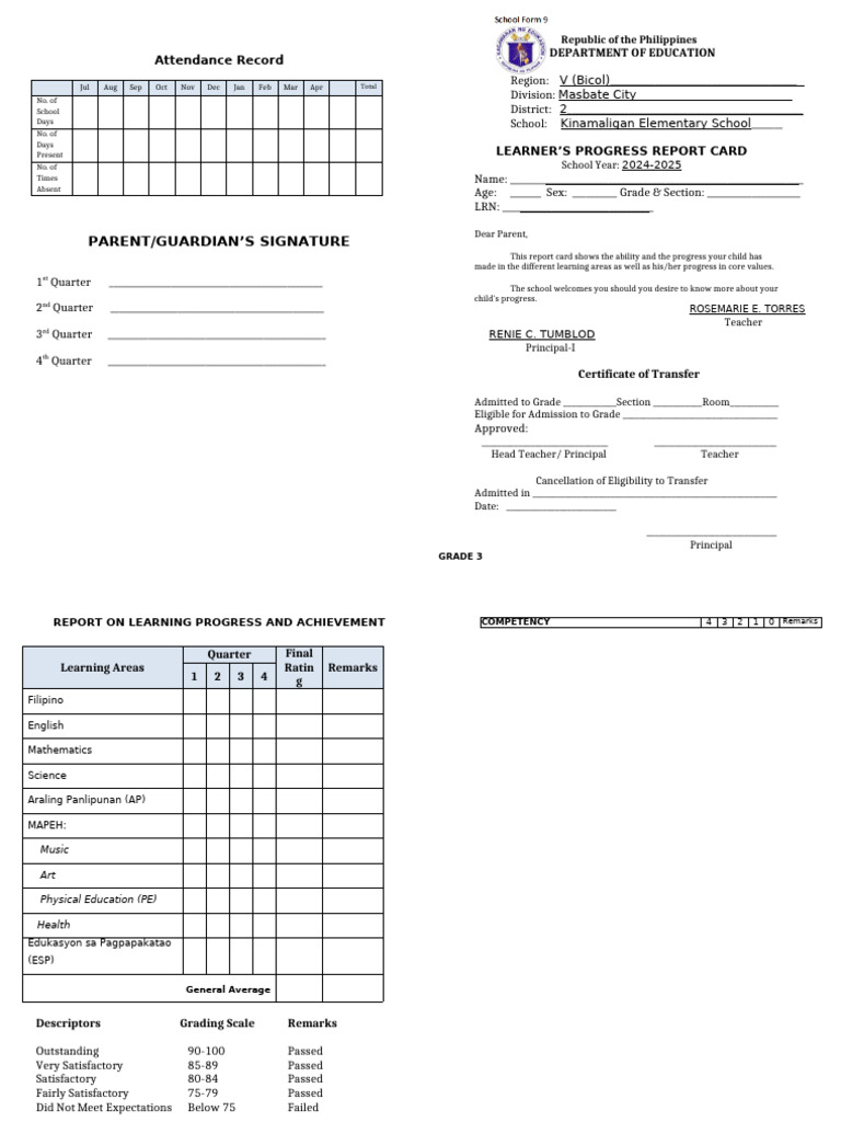 SF 9 Grade 3 Learners Progress Report Card | PDF | Decision Making ...