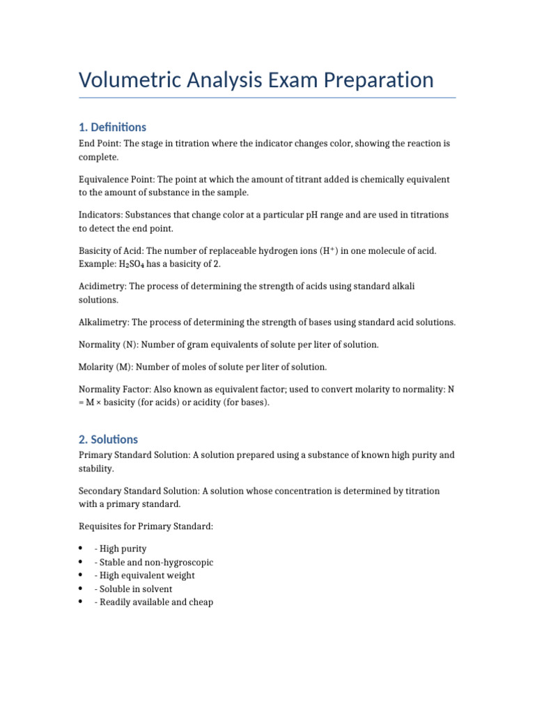 Volumetric Analysis Notes | PDF
