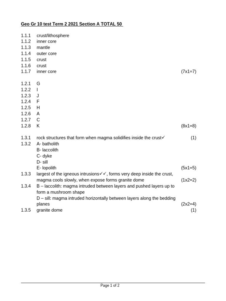 Gr10 TSHS Geomorphology Test PART A Memo | PDF | Plate Tectonics ...
