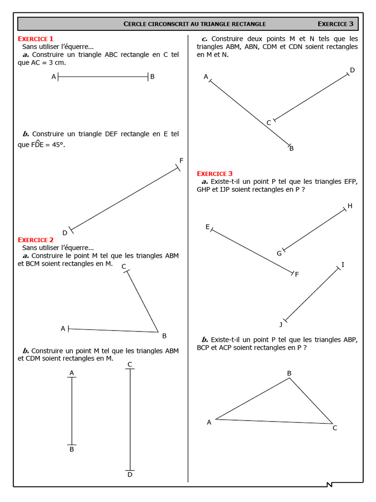 Constructions de Triangles Rectangles Exercices | PDF