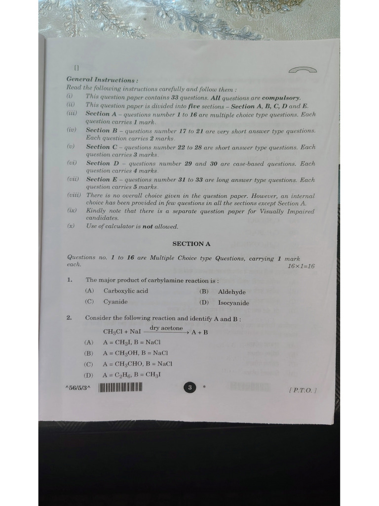 Chemistry 12th Set 3 | PDF