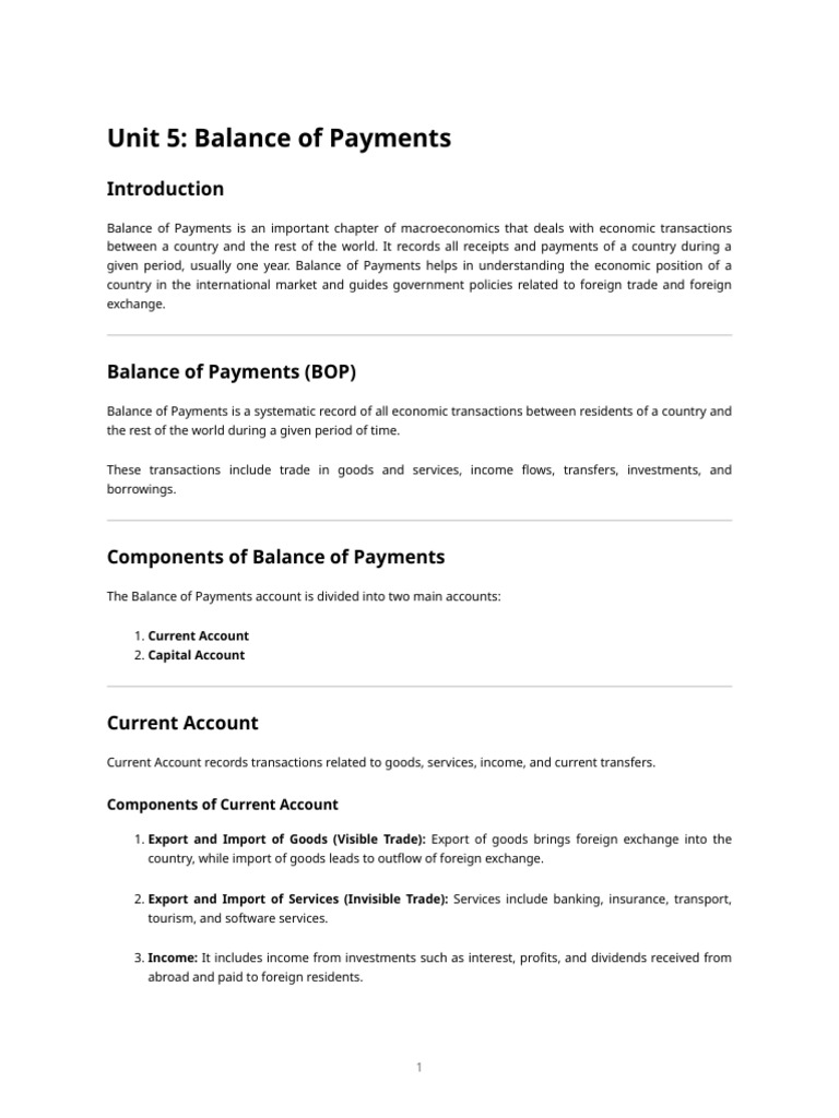 Unit 5 - Balance of Payments (Cbse Class Xii) | PDF | Exchange Rate ...