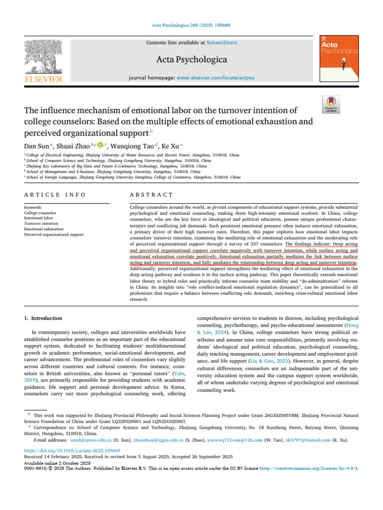 Sun (2025) The Influence Mechanism of Emotional Labor On The Turnover ...