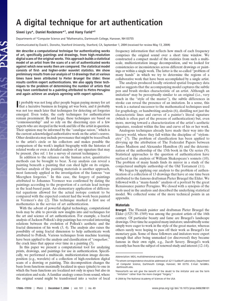 A Digital Technique For Art Authentication | PDF | Eigenvalues And ...