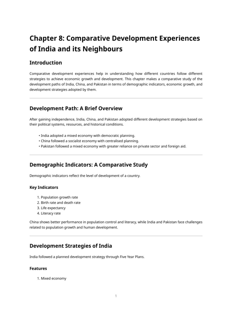 Ied Chapter 8 - Comparative Development Experiences of India and Its ...