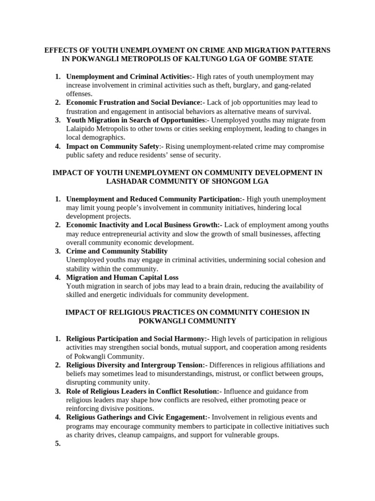 Effects of Youth Unemployment On Crime and Migration Patterns in ...